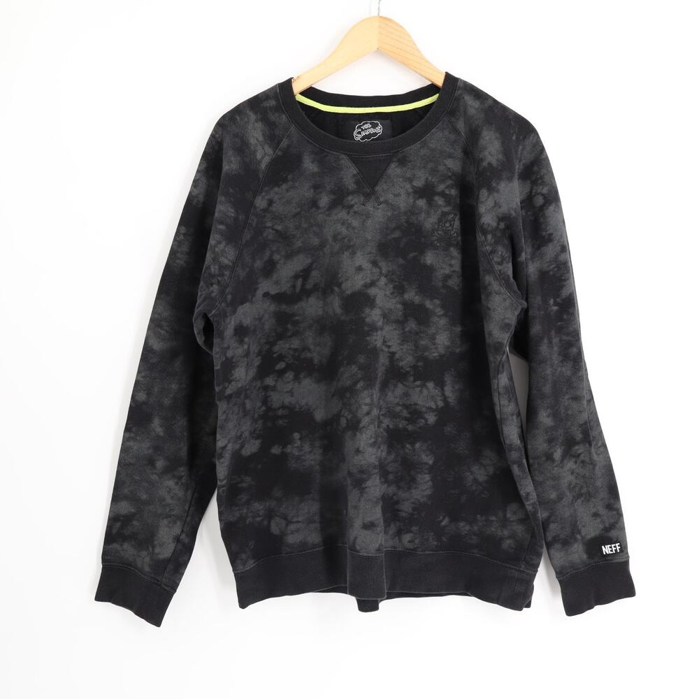 Neff Bart Society Crew Sweatshirt Men's Sz L Black Tie Dye Bart